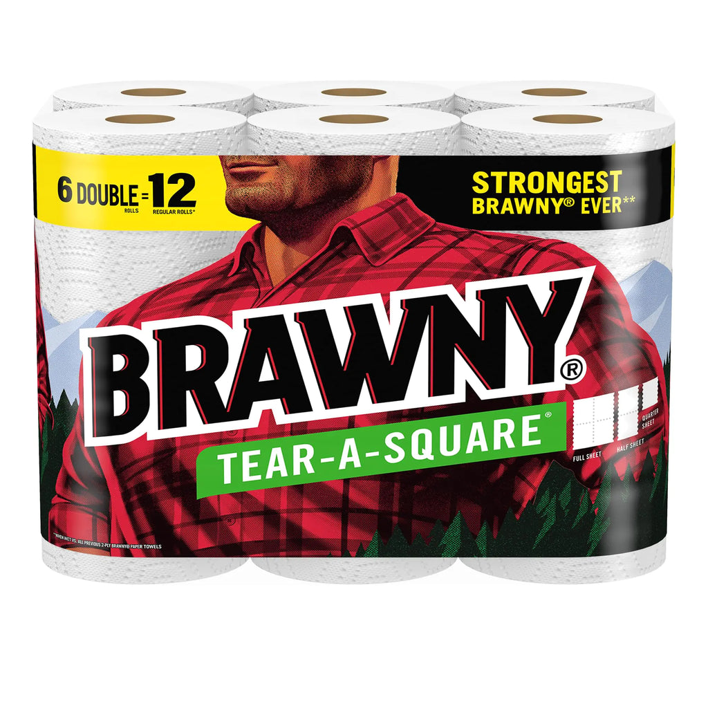 Brawny® Tear-A-Square® Paper Towels 6 Double Rolls = 12 Regular Rolls